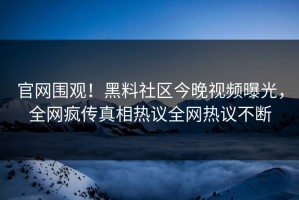 官网围观！黑料社区今晚视频曝光，全网疯传真相热议全网热议不断