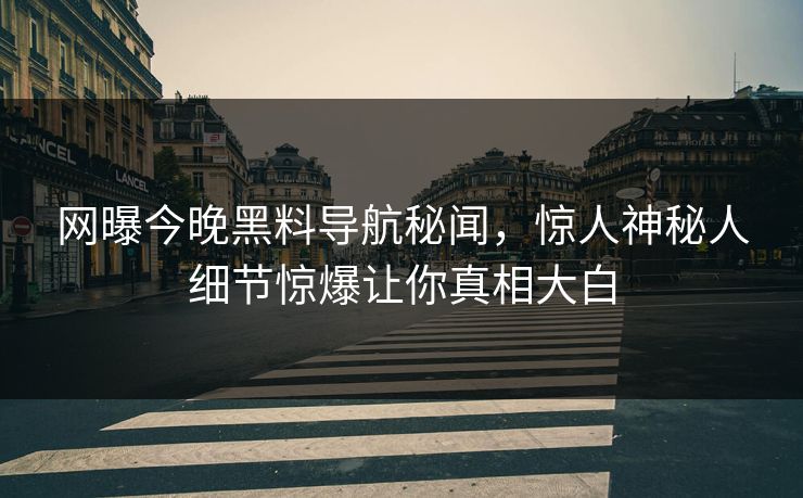 网曝今晚黑料导航秘闻，惊人神秘人细节惊爆让你真相大白