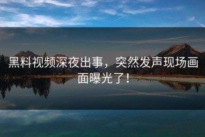 黑料视频深夜出事，突然发声现场画面曝光了！