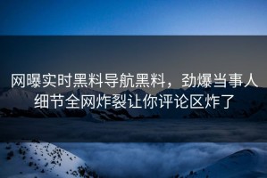 网曝实时黑料导航黑料，劲爆当事人细节全网炸裂让你评论区炸了