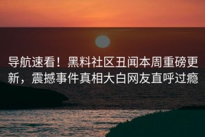 导航速看！黑料社区丑闻本周重磅更新，震撼事件真相大白网友直呼过瘾