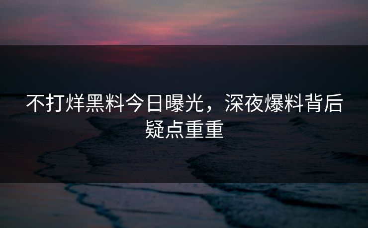 不打烊黑料今日曝光，深夜爆料背后疑点重重