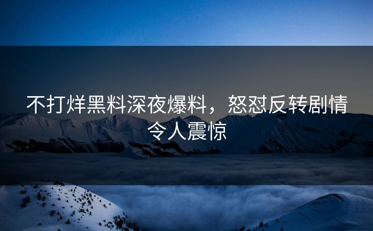 不打烊黑料深夜爆料，怒怼反转剧情令人震惊