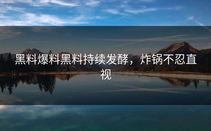 黑料爆料黑料持续发酵，炸锅不忍直视