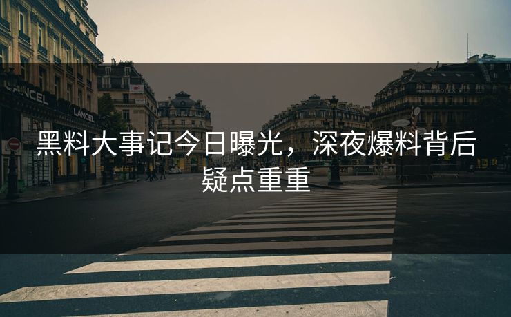 黑料大事记今日曝光，深夜爆料背后疑点重重