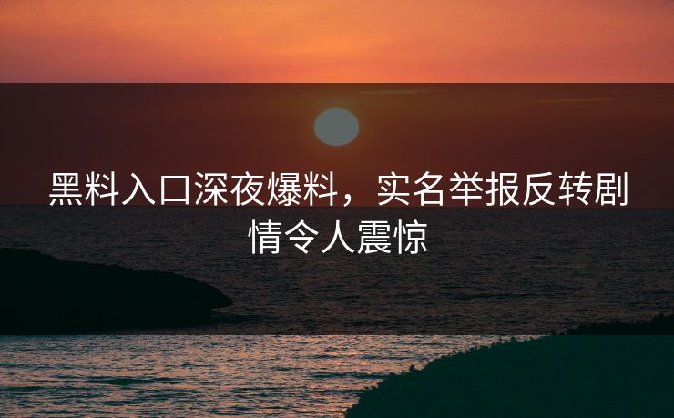 黑料入口深夜爆料，实名举报反转剧情令人震惊
